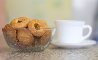 cookies in a vase for Breakfast with tea in the kitchen in the house
