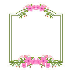 Vector illustration beautiful pink flower frame design with background hand drawn