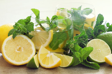 Two glasses with refreshing mojito	