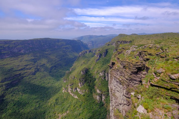 View of landscape at Cachoeira Da Fumaca, Smoke Waterfall, in Vale Do Capao, Chapada Diamantina National Park, Brazil