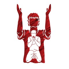 Man prayer, Praise to the Lord, Double exposure graphic vector