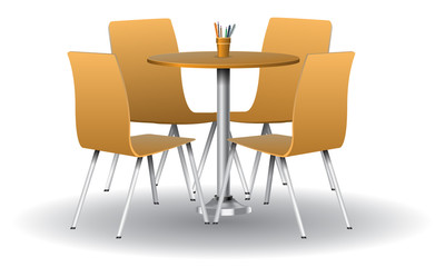 Orange color Modern round table with chairs. Vector illustration.