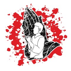 Man prayer, Praise to the Lord, Double exposure graphic vector