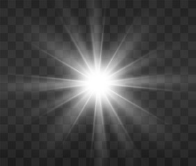 White beautiful light explodes with a transparent explosion. Vector, bright illustration for perfect effect with sparkles. Bright Star. Transparent shine of the gloss gradient, bright flash. 