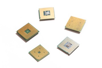 stack of computer processor microchips. cpu on white background.