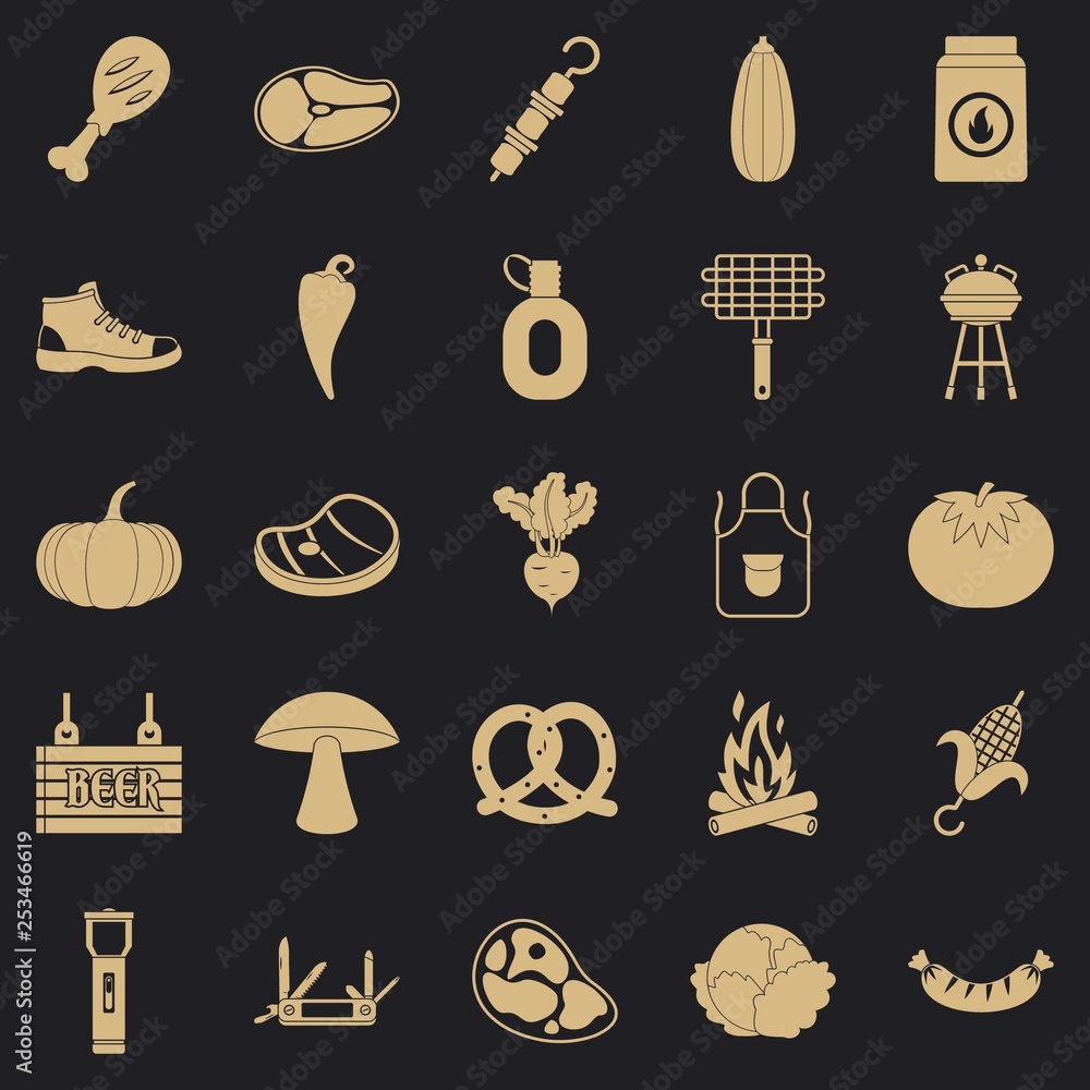 Poster fried meat icons set. simple set of 25 fried meat vector icons for web for any design