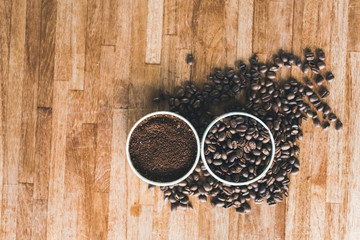 coffee grounds and beans