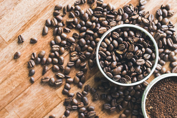 coffee grounds and beans