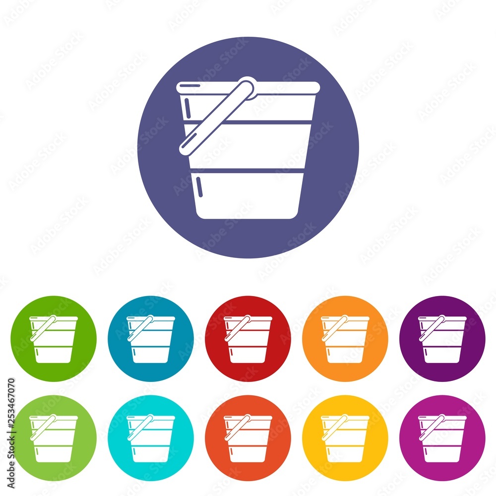 Poster bucket icons color set vector for any web design on white background