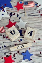 Wooden calendar with the date of July 4, happy independence day, patriotism and memory of veterans