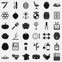 Woman cosmetic icons set. Simple style of 36 woman cosmetic ector icons for web for any design