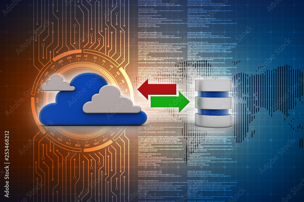 Poster 3d rendering cloud database with transfering arrows
