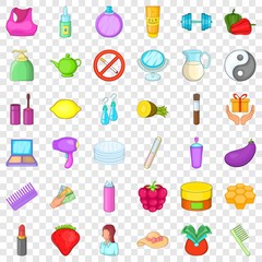 Make up product icons set. Cartoon style of 36 make up product vector icons for web for any design