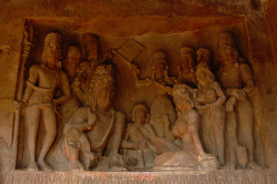 Cave 21, Siva Parvati playing chaupat, Ellora caves, Aurangabad, Maharashtra.
