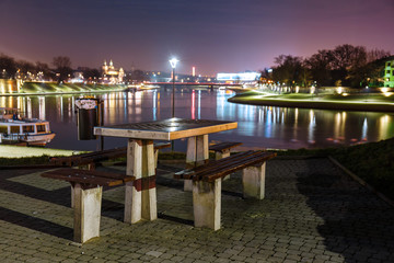 Wawel Castle in Krakow seen from the Vistula boulevards. Krakow is the most famous landmark in Poland