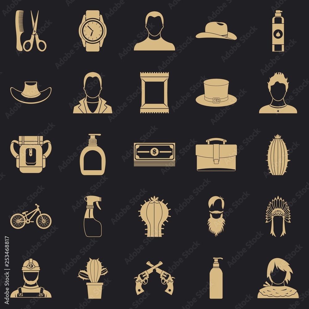Poster wild west icons set. simple set of 25 wild west vector icons for web for any design