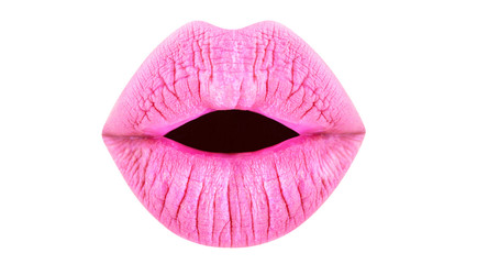 Pink lips, texture lip. Close up of sexy natural lips with lipstick. Makeup lip gloss cosmetic...