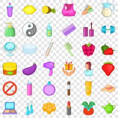 Cosmetic product icons set. Cartoon style of 36 cosmetic product vector icons for web for any design