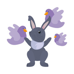 cute rabbit with birds