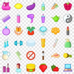 Beauty product icons set. Cartoon style of 36 beauty product vector icons for web for any design