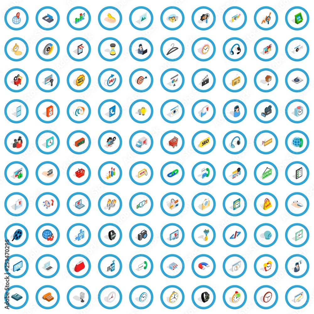 Poster 100 device icons set in isometric 3d style for any design vector illustration