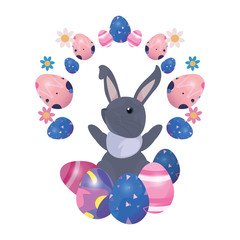 cute bunny and eggs painting easter
