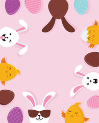 Cute Easter bunnies happy Eatser sign- Vector