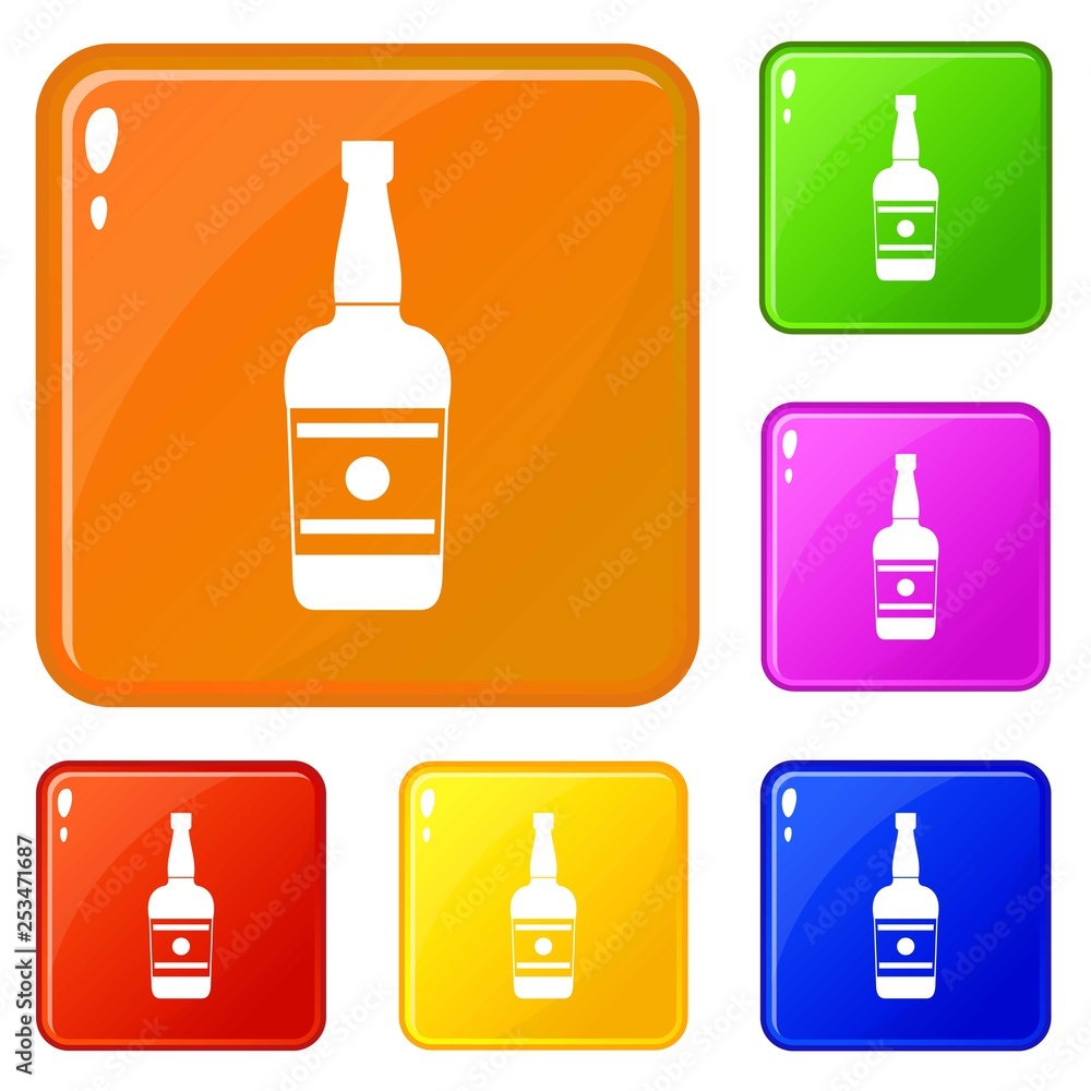 Poster wine bottle icons set collection vector 6 color isolated on white background