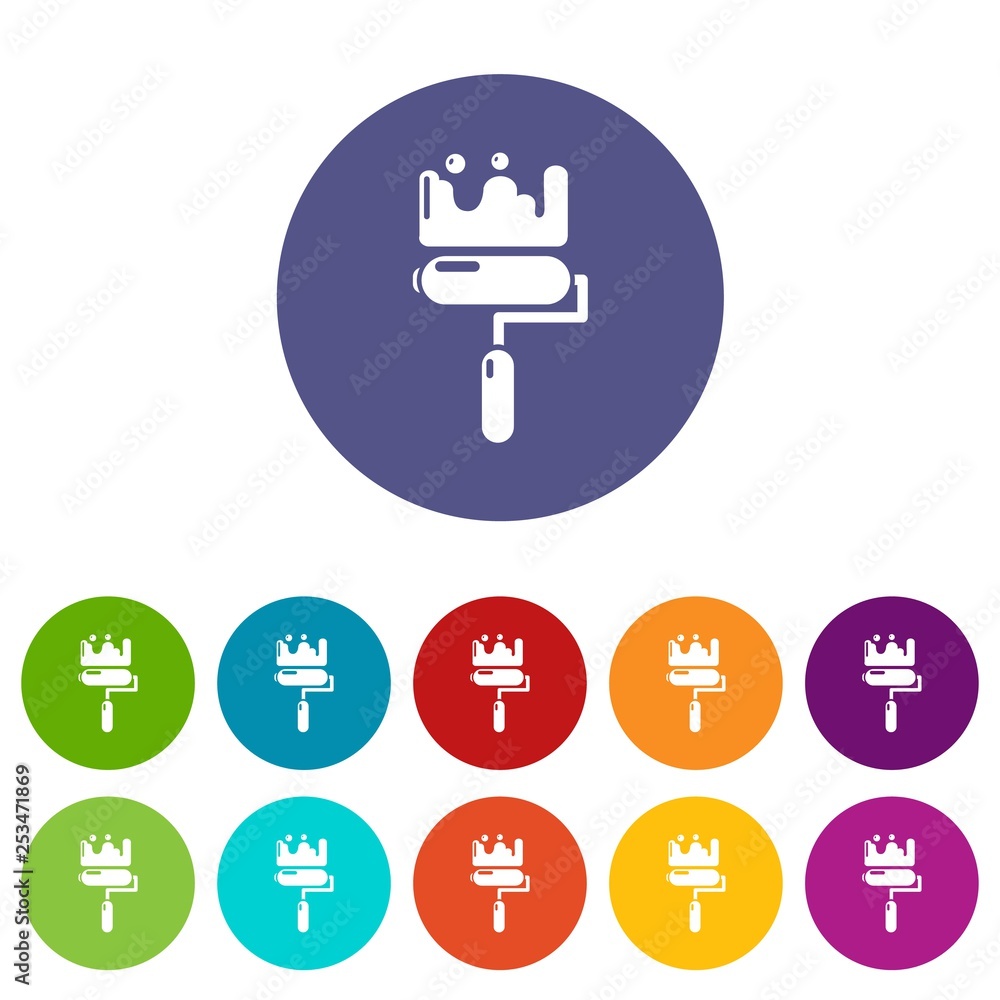 Poster roll brush icons color set vector for any web design on white background