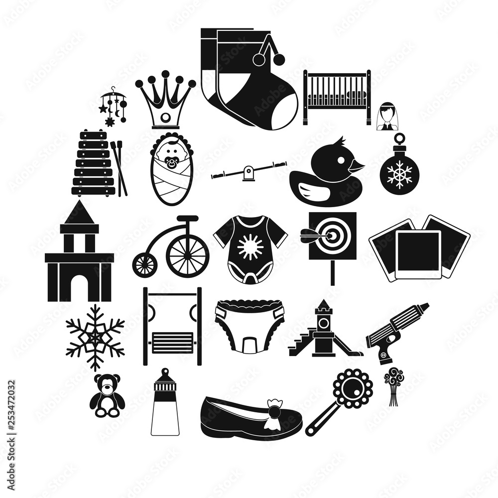 Poster nursery icons set. simple set of 25 nursery vector icons for web isolated on white background