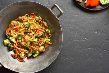 Stir-fry vegetables with noodles