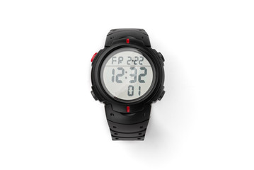 Electronic wrist watch isolated on white background.