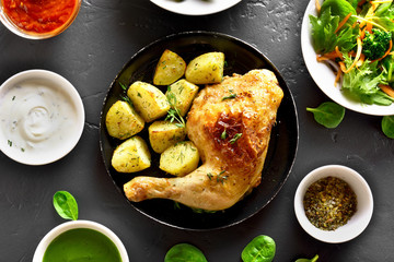 Fried chicken leg with potato