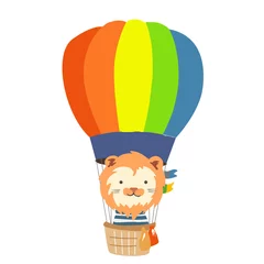 Stickers muraux Animaux en montgolfière Un animal de dessin animé vole en montgolfière. Image pour vêtements pour enfants, cartes postales.