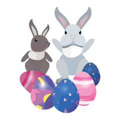 cute rabbits and eggs easter