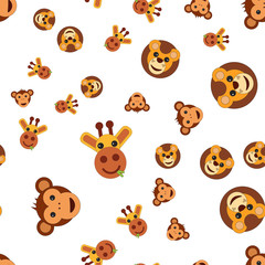 Fototapeta premium Seamless pattern of the head of a lion monkey and giraffe.