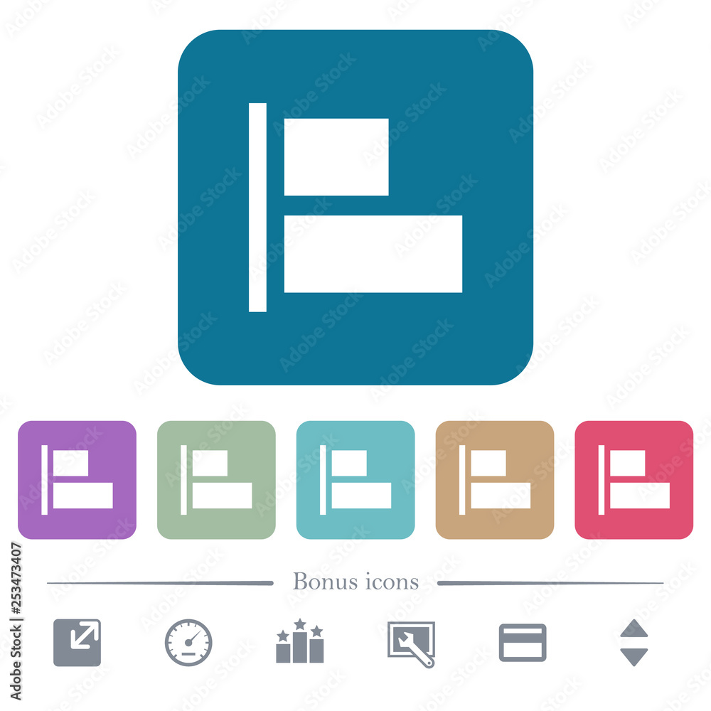 Poster align to left flat icons on color rounded square backgrounds