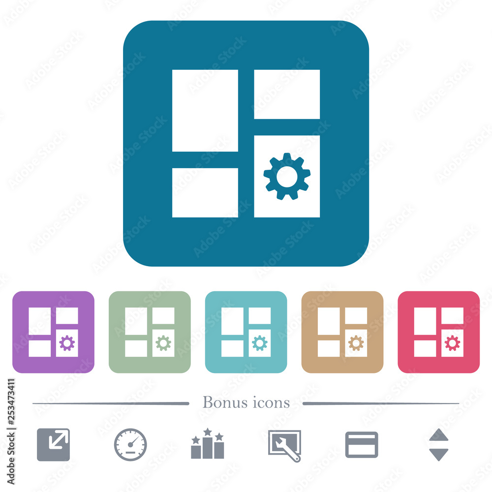 Poster dashboard settings flat icons on color rounded square backgrounds