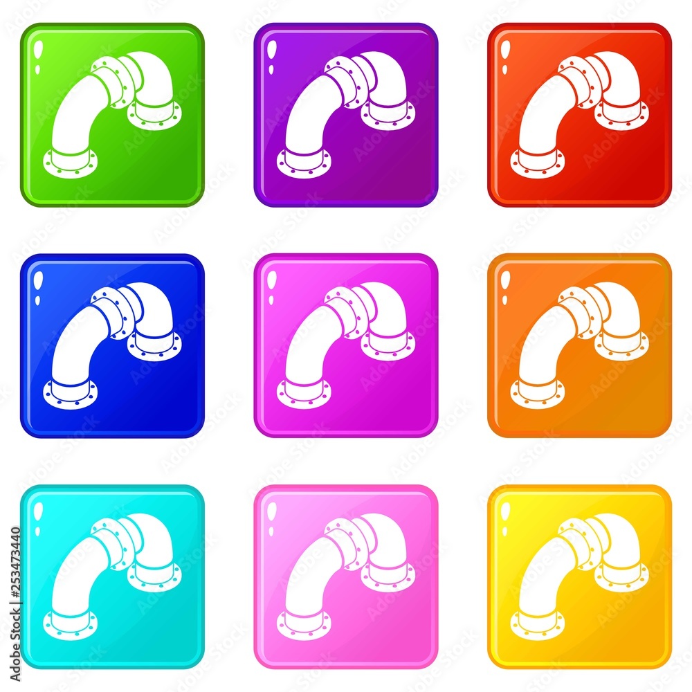 Poster curved pipe icons set 9 color collection isolated on white for any design