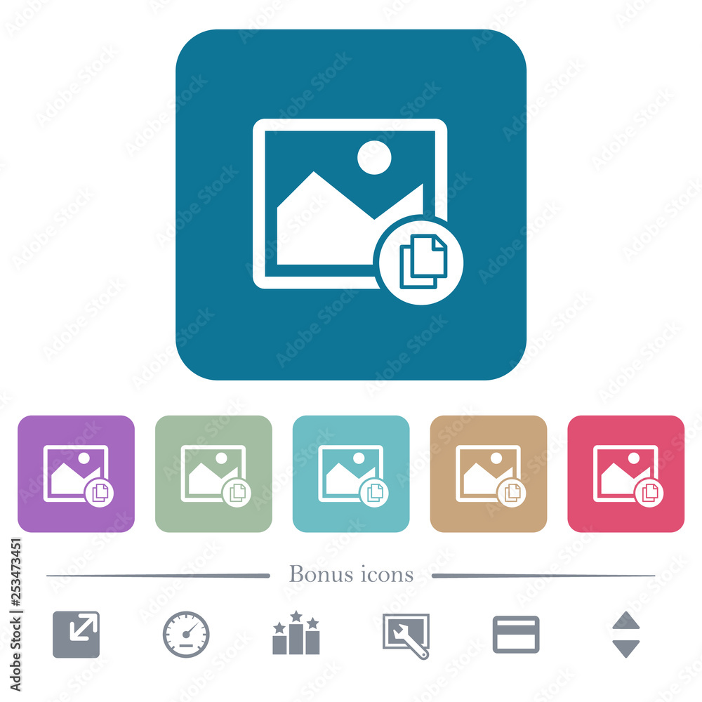 Aufkleber copy image flat icons on color rounded square backgrounds