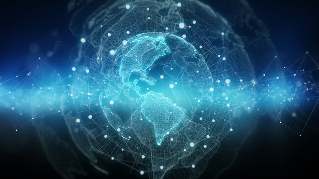Global network blue background 3D rendering