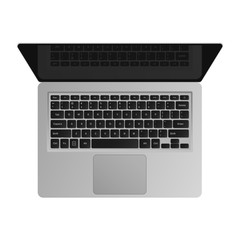 Fototapeta na wymiar Laptop isolated on white background, top view.