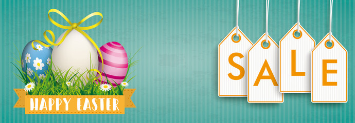 Happy Easter Eggs Vintage Banner Price Stickers Sale
