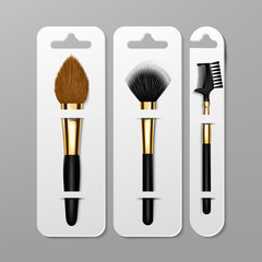 Makeup Brush Packaging Design Vector. Artist Icon. Foundation Care. Art Glamour. Female Accessory. Realistic Isolated Illustration