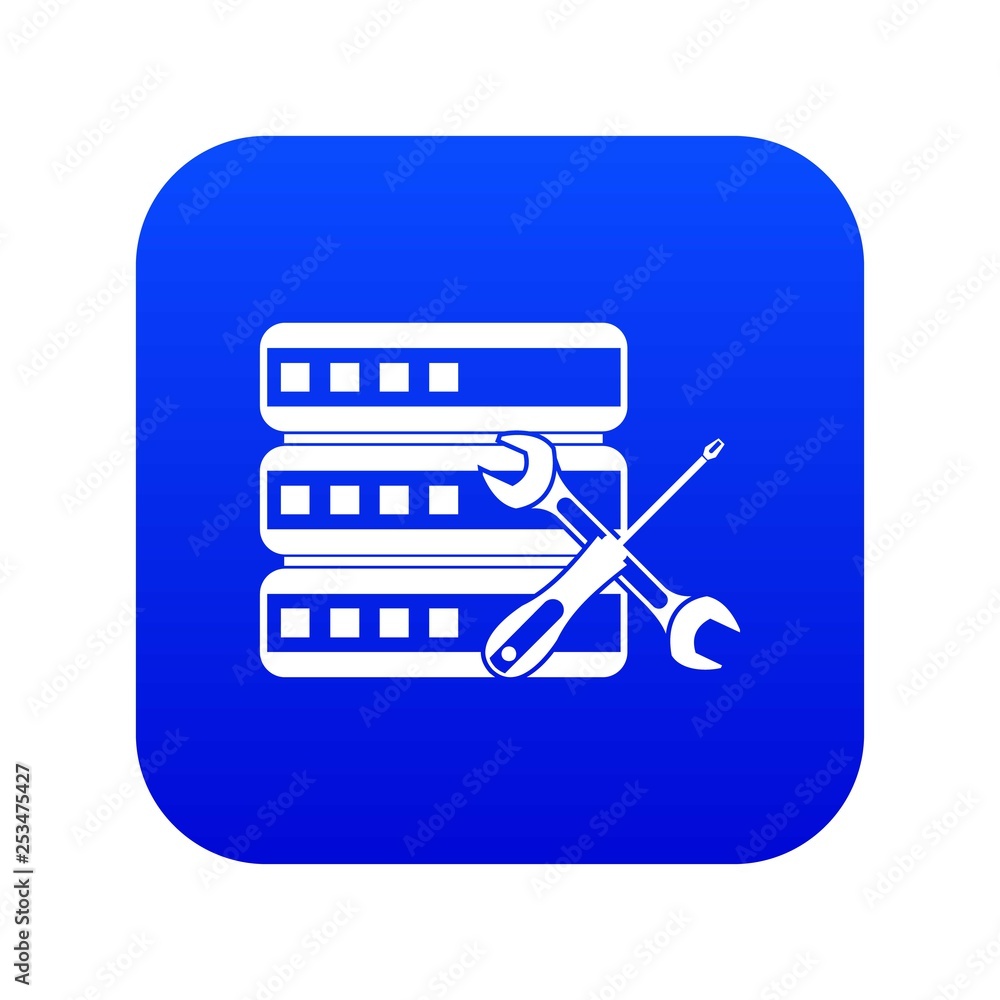 Poster database with screwdriver and spanner icon digital blue for any design isolated on white vector illu