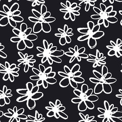 Daisy chalk flowers hand drawn seamless pattern