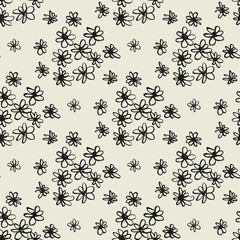 Abstract flowers hand drawn seamless pattern