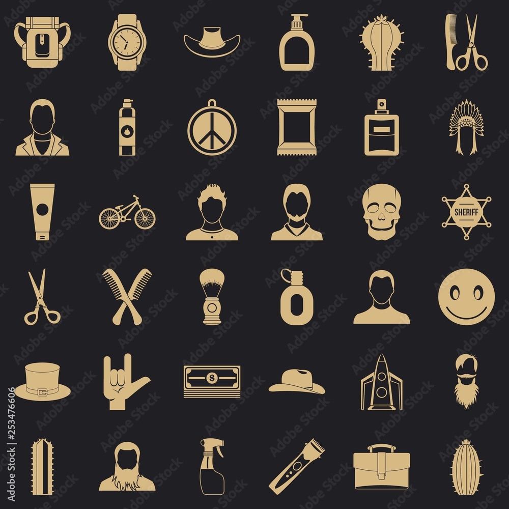 Poster barber shop icons set. simple style of 36 barber shop vector icons for web for any design