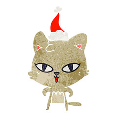 retro cartoon of a cat wearing santa hat