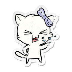 distressed sticker of a cartoon cat